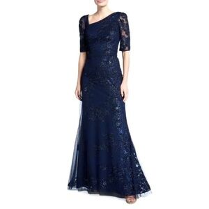 Rickie Freeman Teri Jon Blue Sequin Gown sz 8